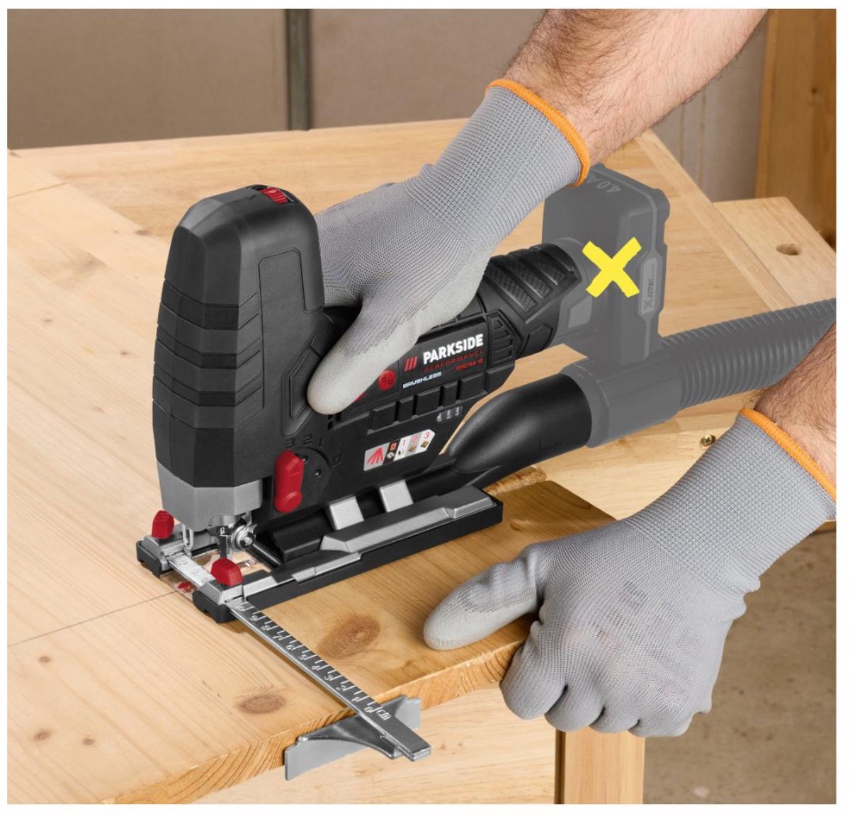 PARKSIDE PERFORMANCE® Accu-decoupeerzaag 20 V zonder accu en lader - Toerental: 800/3800 tpm (7-traps) - Slaglengte: 26 mm - Snijdiepte: max. 155 mm in hout / 20 mm in NE-metaal / metaal (zacht) 10 mm