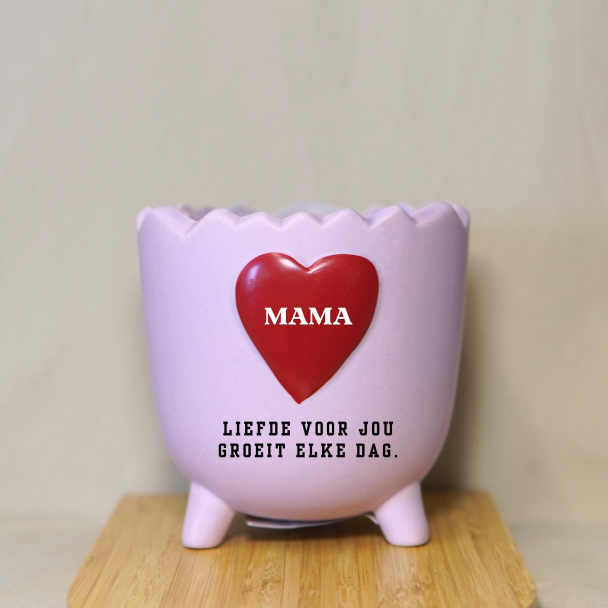 Bloempot Mama Liefde voor Altijd - Paars Aardewerk - Rood Hartje - Cadeau Mama - Moederdag - Moederdag Cadeautje - Moederdag Cadeau voor Mama