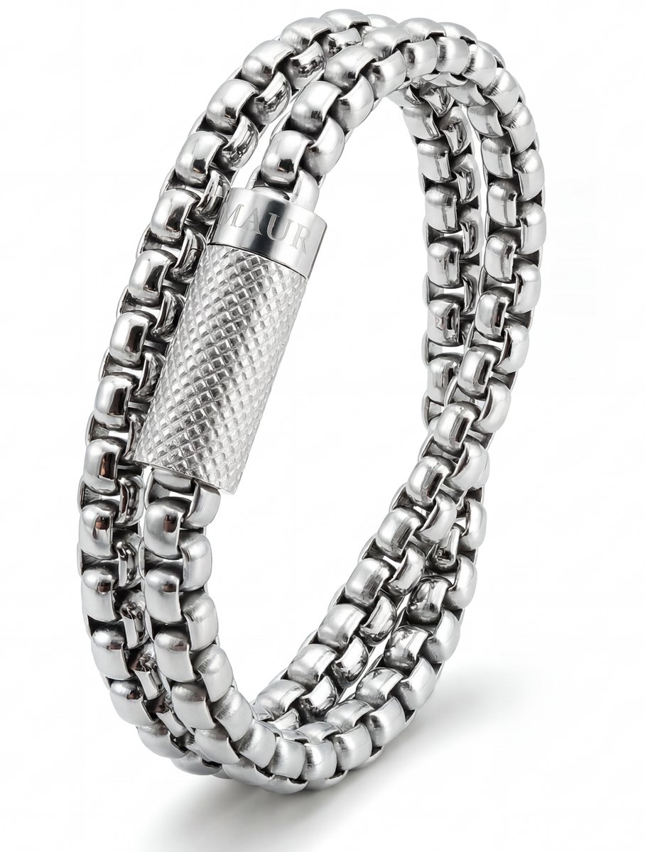 Wikkelarmband staal 19cm glanzend met magnetische sluiting van Mauro Vinci - Vaio double Stalen armband met geschenkverpakking 19,5cm