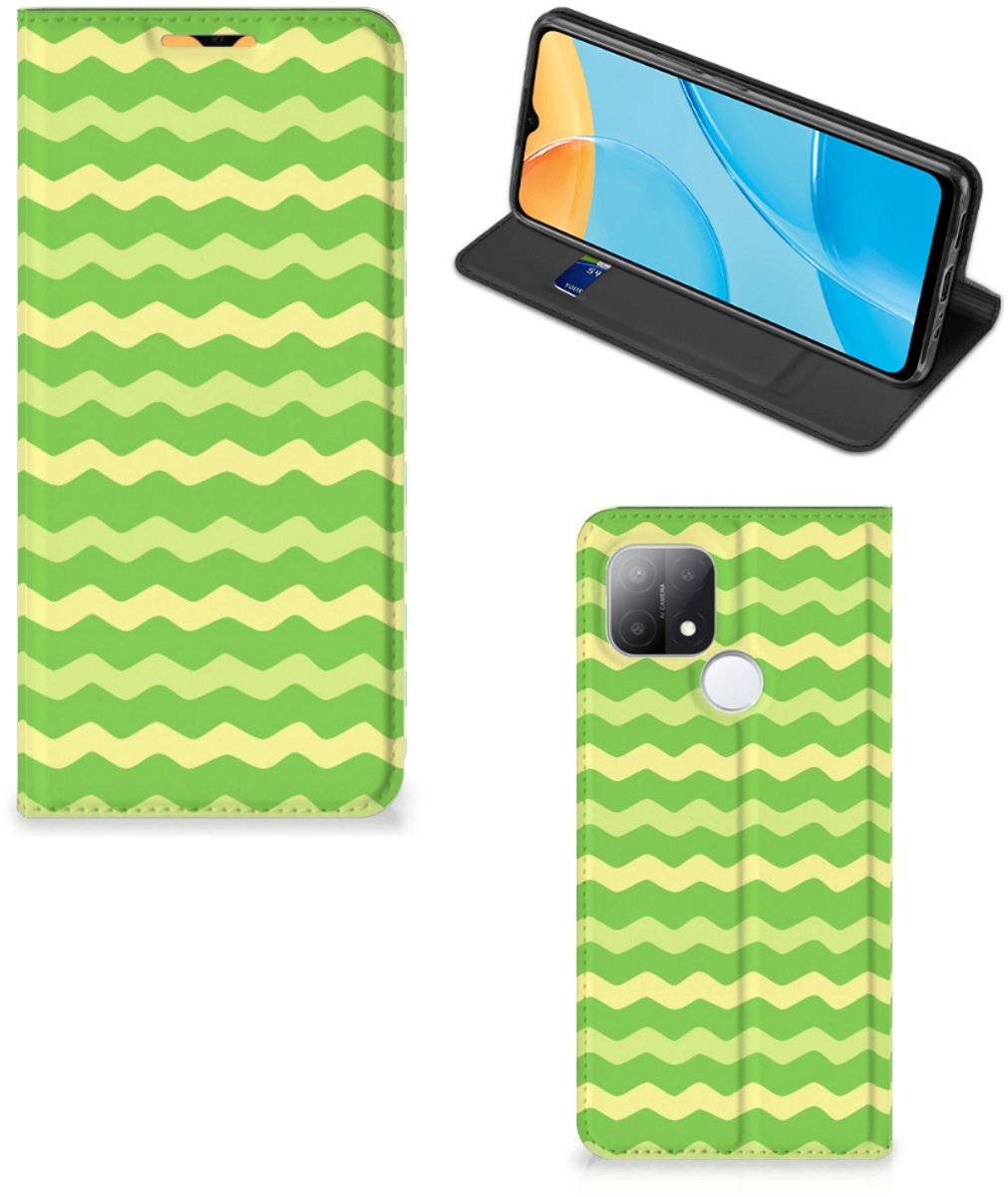 OPPO A15 Hoesje met Magneet Waves Green