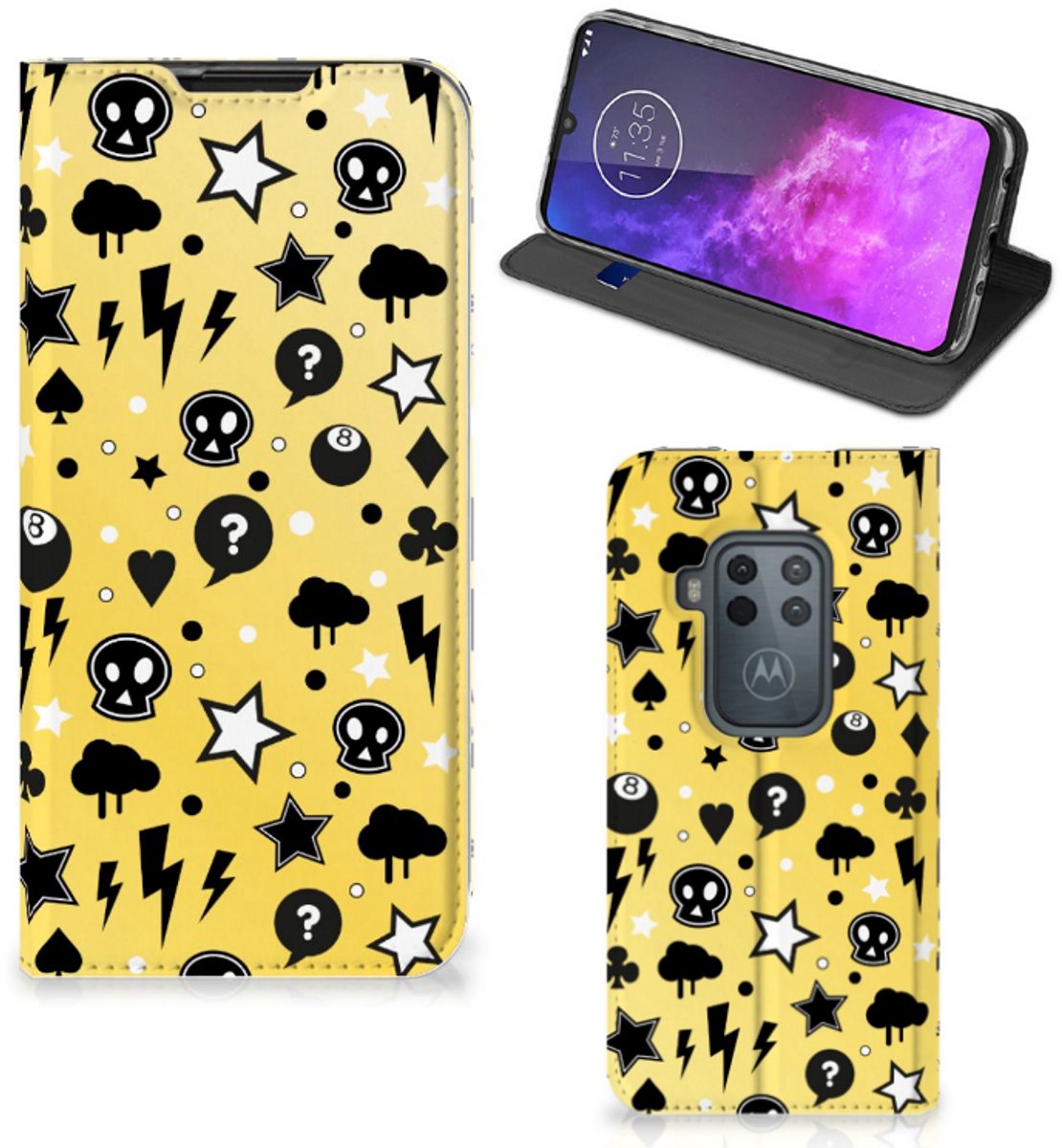 Mobiel BookCase Motorola One Zoom Punk Geel