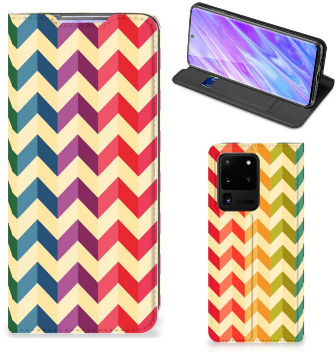 Samsung Galaxy S20 Ultra Hoesje met Magneet Zigzag Multi Color