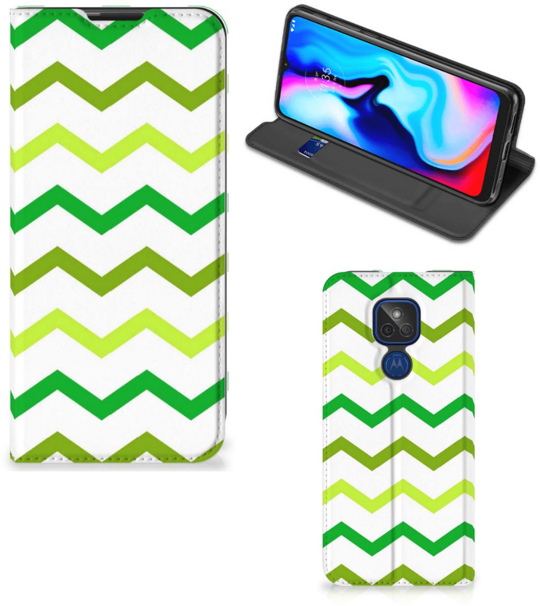 Motorola Moto G9 Play Hoesje met Magneet Zigzag Groen