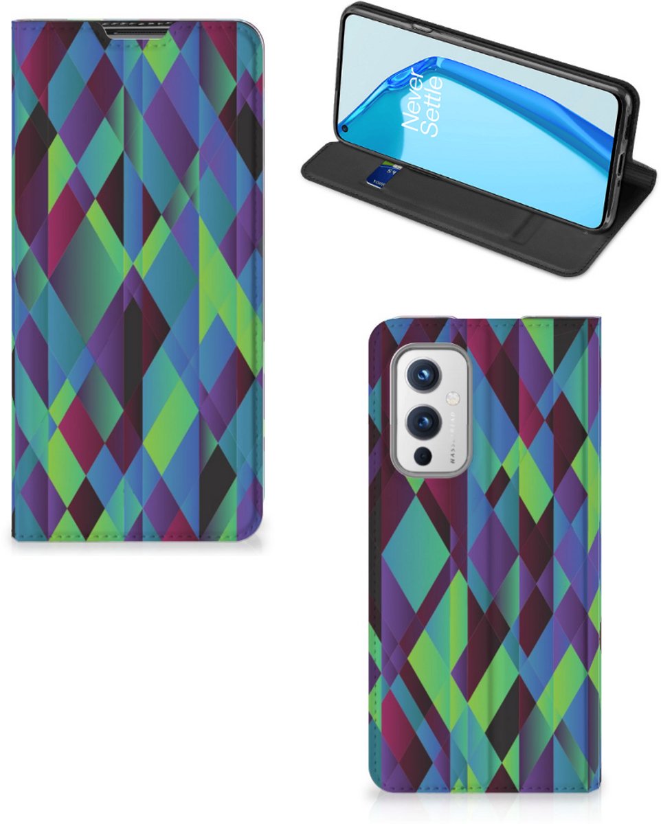 Book Case voor OnePlus 9 Stand Case Abstract Green Blue