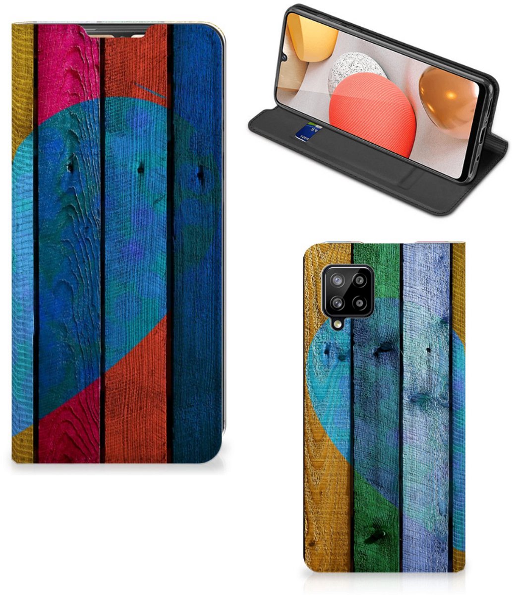 Samsung Galaxy A42 Book Wallet Case Wood Heart - Cadeau voor je Vriend