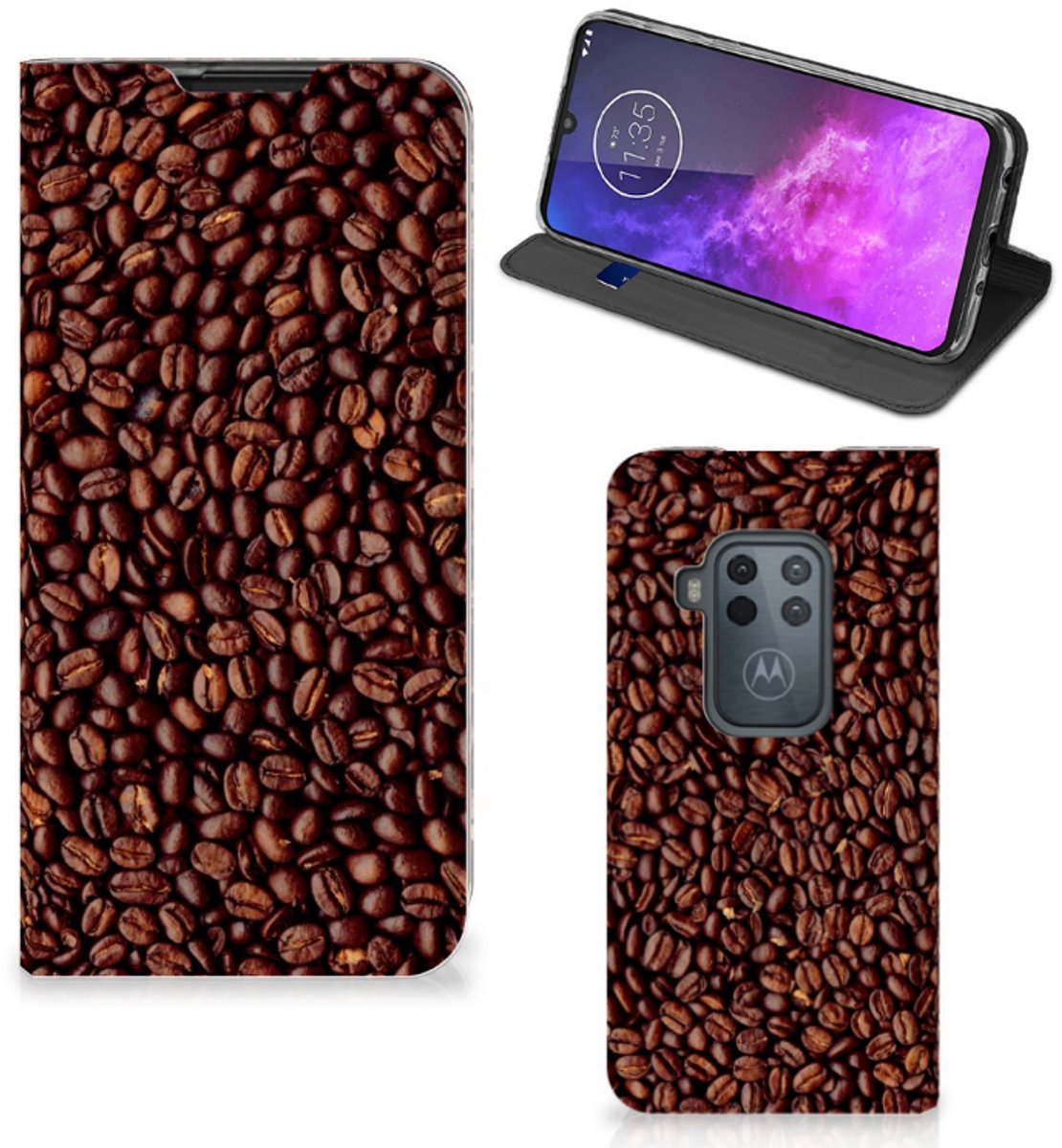 Motorola One Zoom Flip Style Cover Koffiebonen
