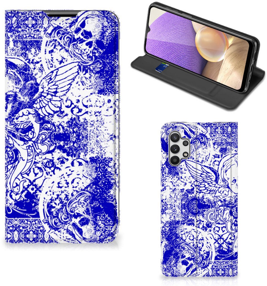 Mobiel BookCase Samsung Galaxy A32 5G Angel Skull Blauw