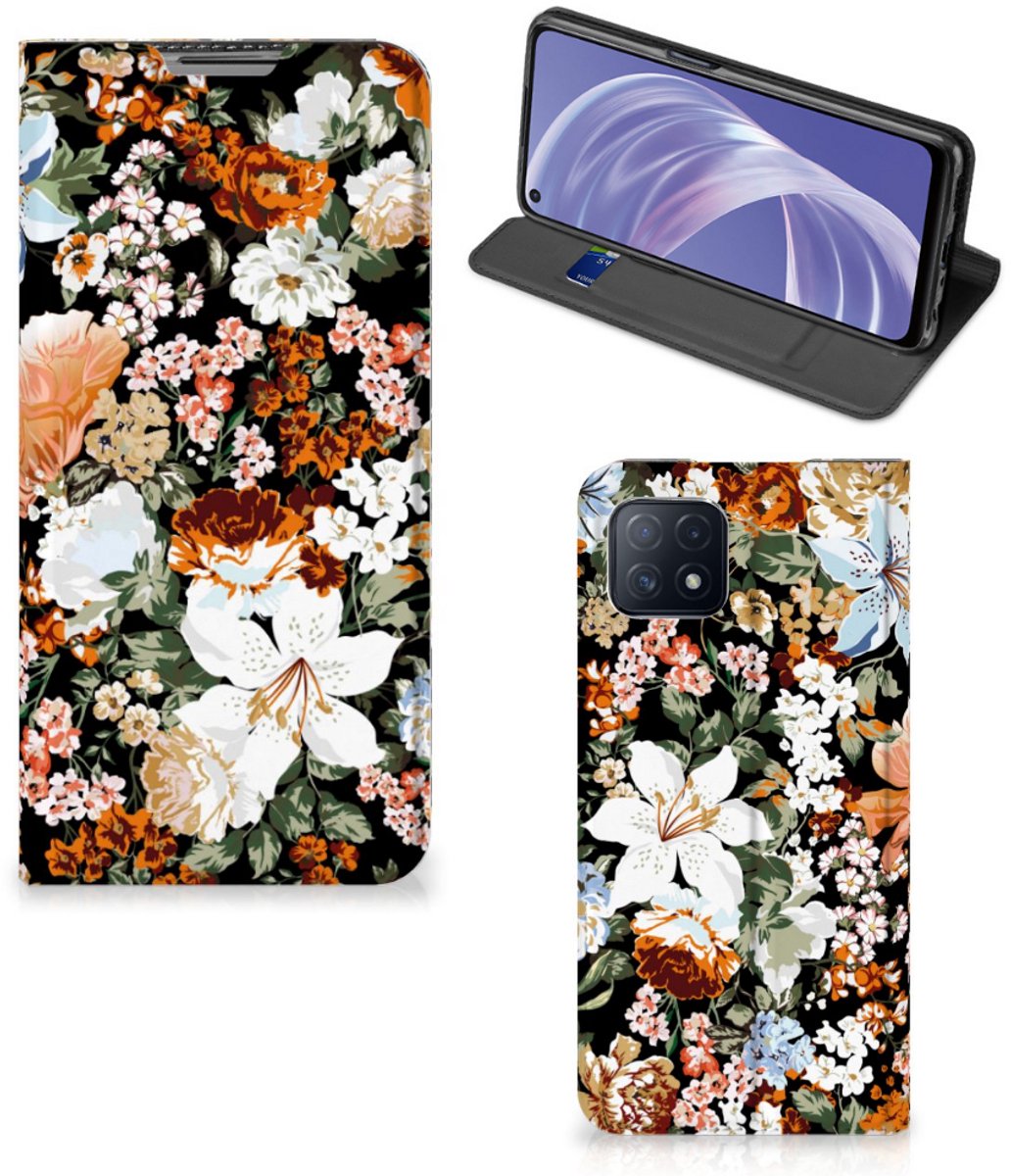 Smart Cover voor OPPO A73 5G Dark Flowers