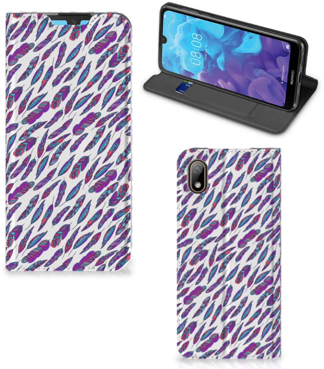 Huawei Y5 (2019) Hoesje met Magneet Feathers Color