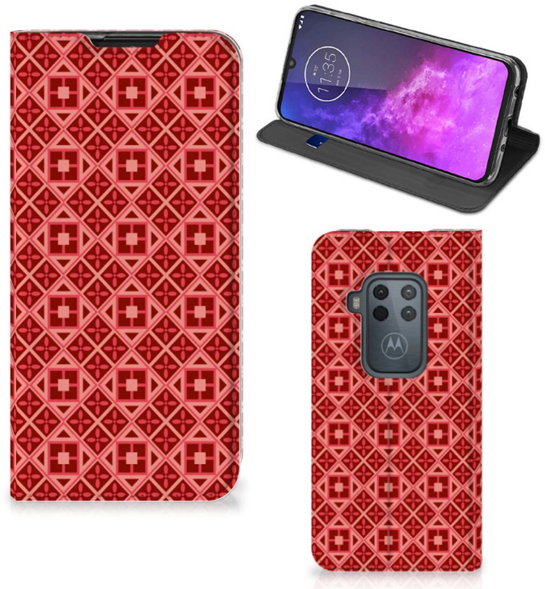 Motorola One Zoom Hoesje met Magneet Batik Rood