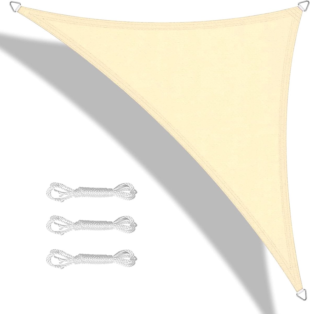VHV - Schaduwzeil - driehoekig model - waterdicht - 98% UV-bescherming - Roestvrij staal - 3.6 x 3.6 x 3.6m - voor tuin, terras, balkon, patio, kas