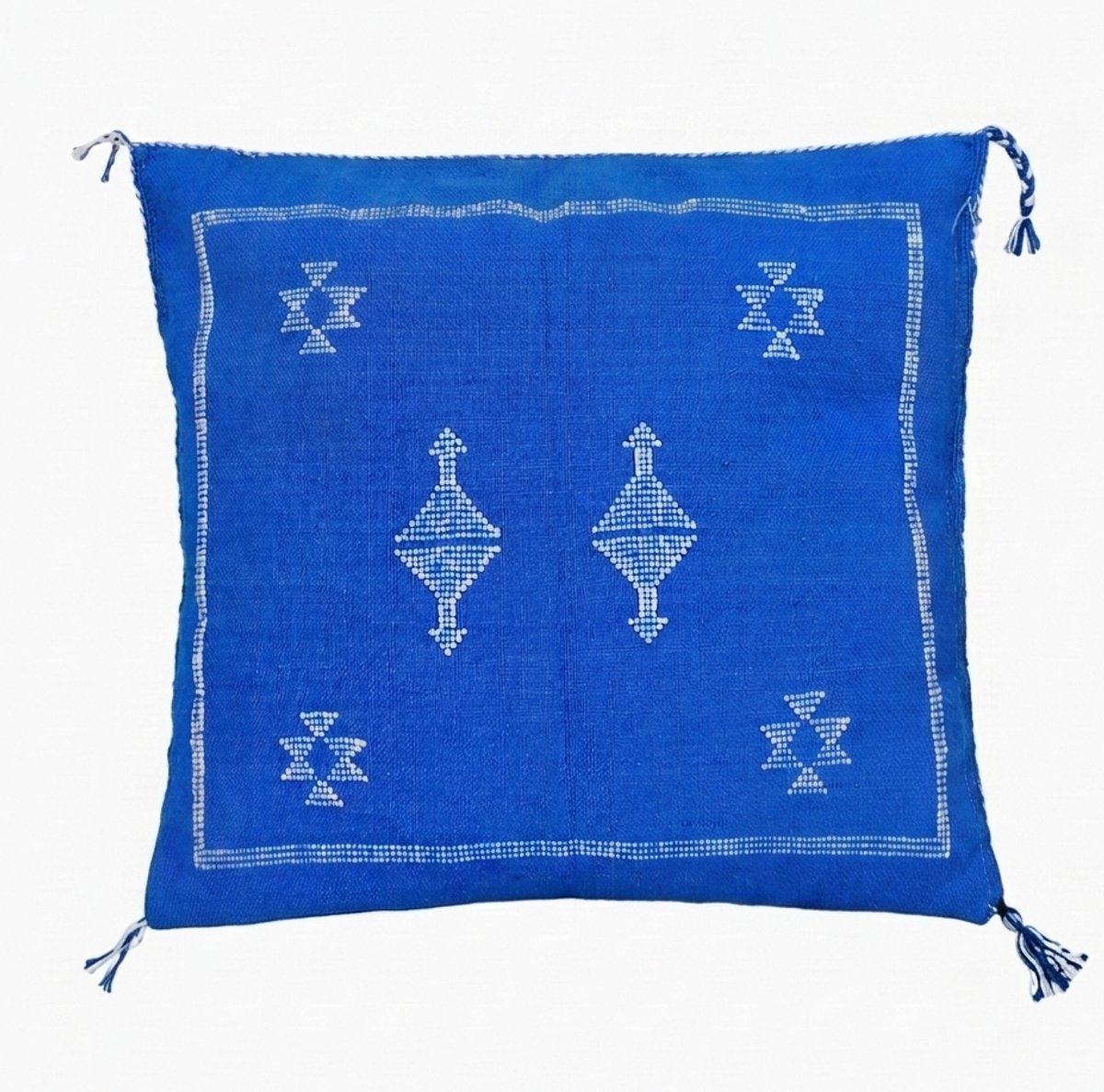 Cactus zijde Sabra kussen - Blauw - Handgemaakt & Uniek Sierkussen - 50 cm x 50 cm