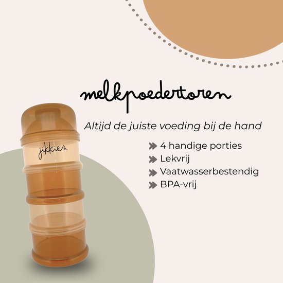 Jikkies ® - Melkpoeder doseerdoosjes - Taupe Mix - Melkpoeder bewaarbakjes - Melkpoeder toren - Melkpoederdoos - Dispenser - 4 lagen - BPA FREE - Getest op EN14372 van Jikkies — afbeelding 2