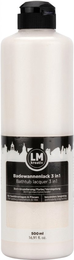 Fles 500 ml LM Kreativ Badkuipverf 3 in 1 in oudwit.