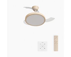 CREATE - Plafondventilator 40W stil met intrekbare bladen met licht - Ø91cm - Zand - Controller voor wandmontage + afstandsbediening - WIND CLEAR STUDIO