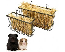 Voedseldispenser voor konijnen en cavia's, metalen voerbak met haken voor grote en middelgrote dieren, ideaal voor hooi en pellets