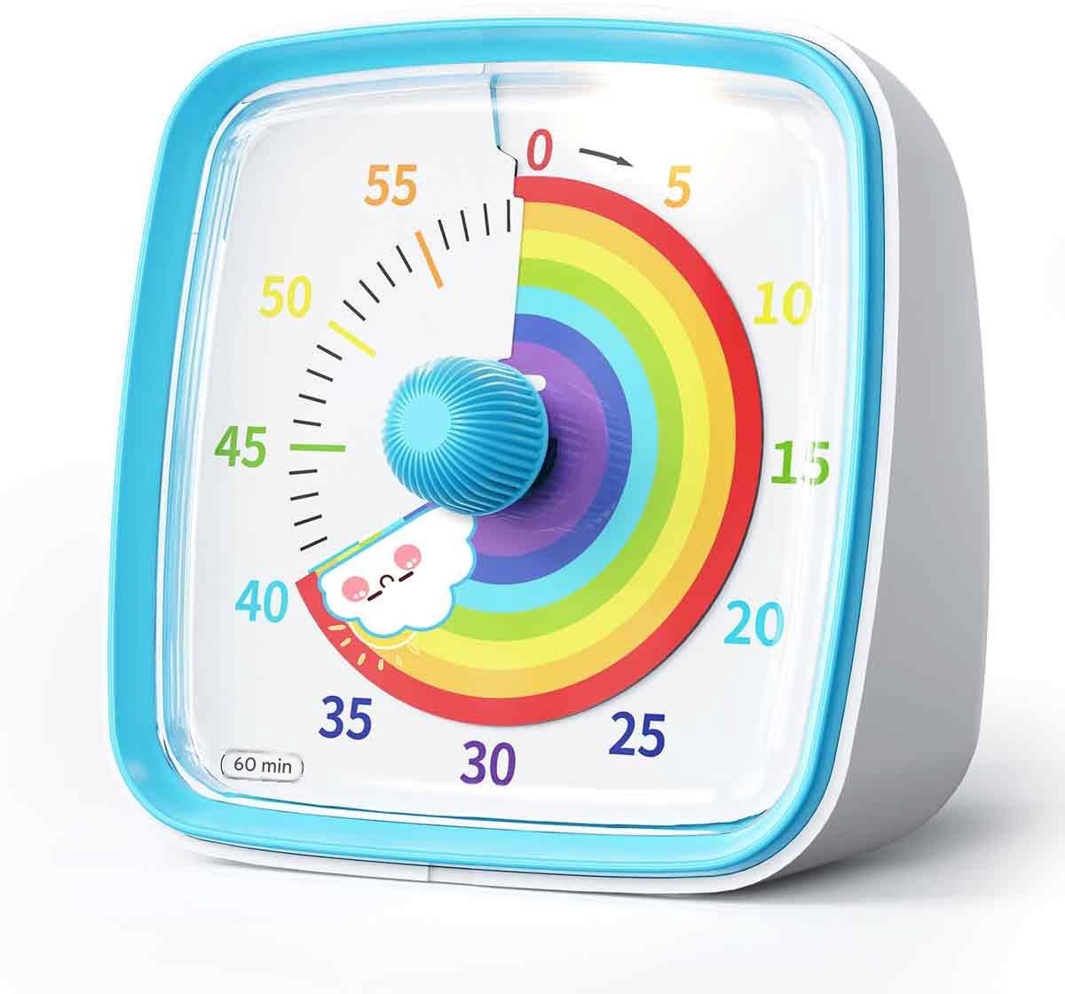 EXCITAT Visuele Timer - Afteltimer - 60 Minuten Tijdsmanagement Tool - Geruisloos Mechanisme met Kleurenschijf - 3 Alarmmodi - Geschikt voor Kinderen, Volwassenen en ADHD - Blauw