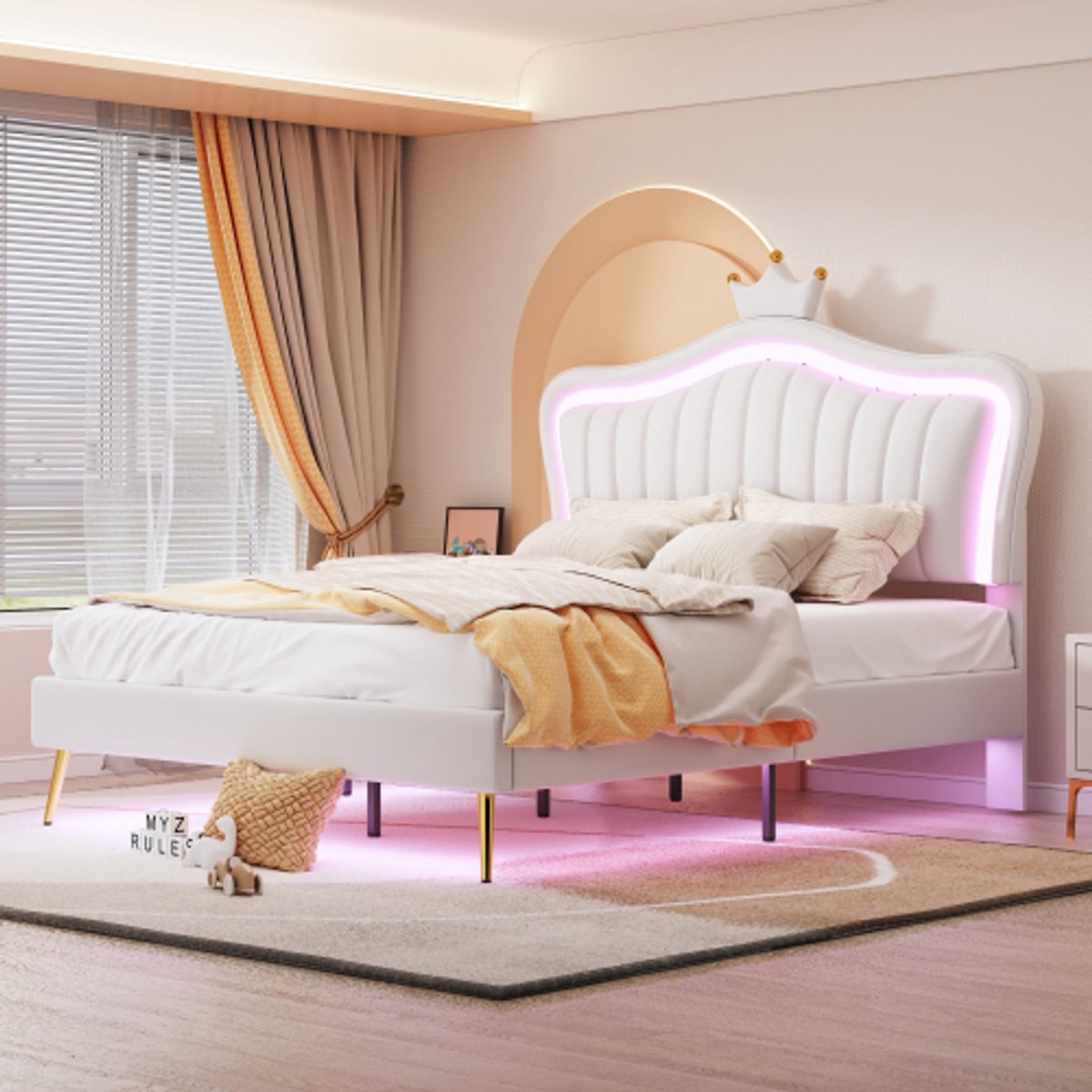 Zubaliya Kinderbett - 140x200 cm Wit - PU-Leder - LED-Verlichting