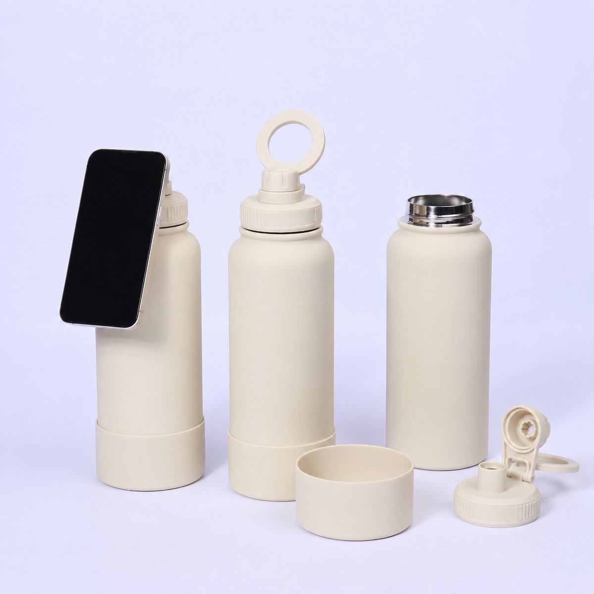 Sogiol® Waterfles - RVS Waterfles - 1000ml - RVS - Geïsoleerde - BPA - Met magnetische telefoonhouder - Duurzame Herbruikbare Drinkfles met – Cadeau voor man en vrouw - wit