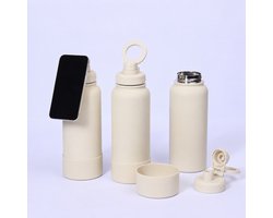 Waterfles - RVS Waterfles - 1000ml - RVS - Geïsoleerde - BPA - Met magnetische telefoonhouder - Duurzame Herbruikbare Drinkfles met – Cadeau voor man en vrouw - wit