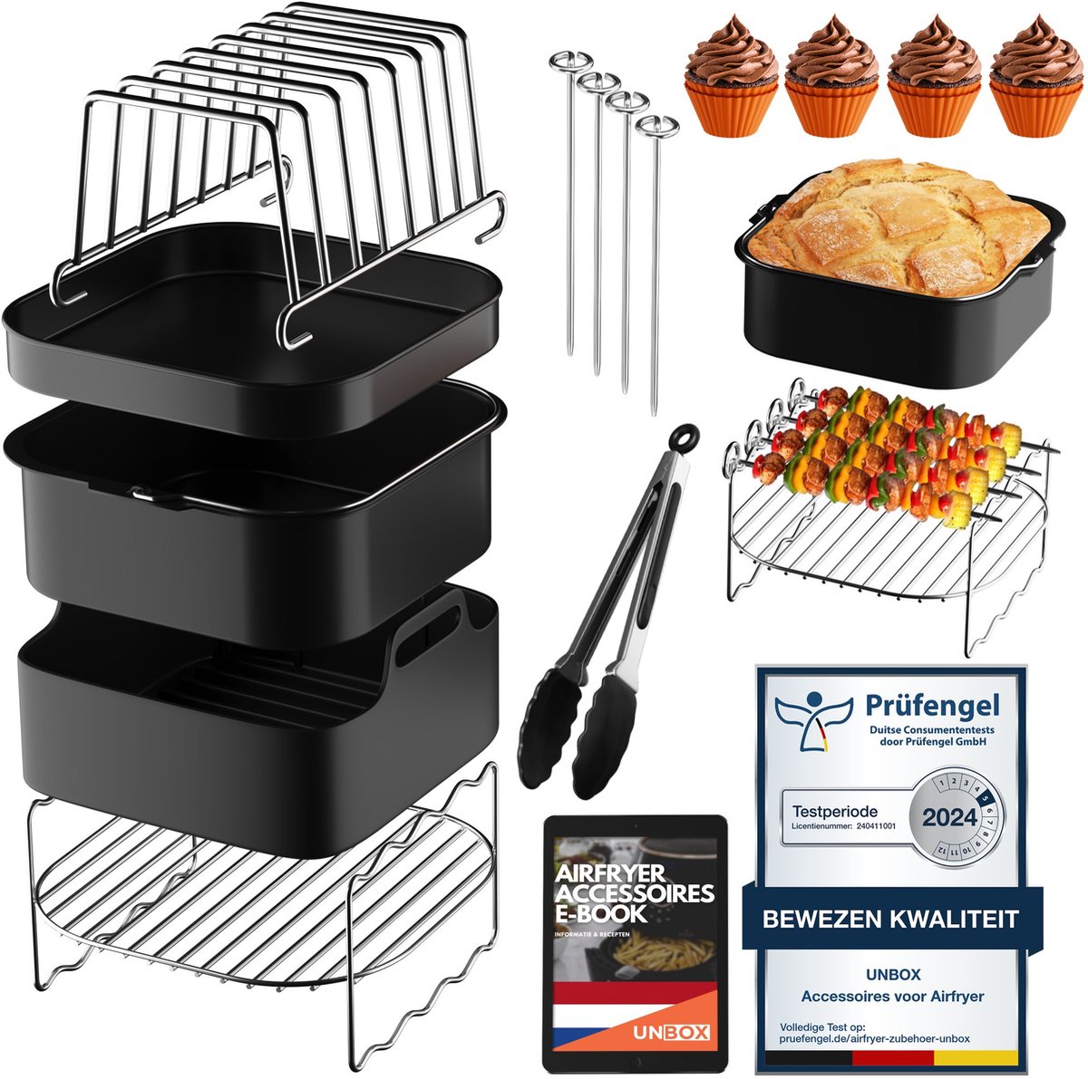 UNBOX Airfryer Accessoires - Complete Set voor Philips Airfryer 6,2L - Princess Airfryer XL 5,5L, 6,5L - Ninja Airfryer XXL 6,2L - Inclusief Airfryer Siliconen Bakje & e-Receptenboek — afbeelding 1