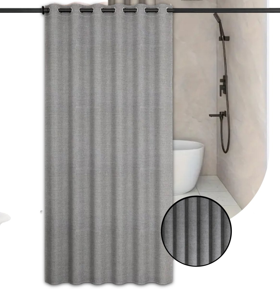 Scandinavisch Imitatie Linnen Douchegordijn 180x200 cm | Stoffen | Anti-Plak & Anti-Schimmel | Met Metalen Ringen | Grijs Douche Gordijn | Zonder haakjes | Textiel Nordic Look
