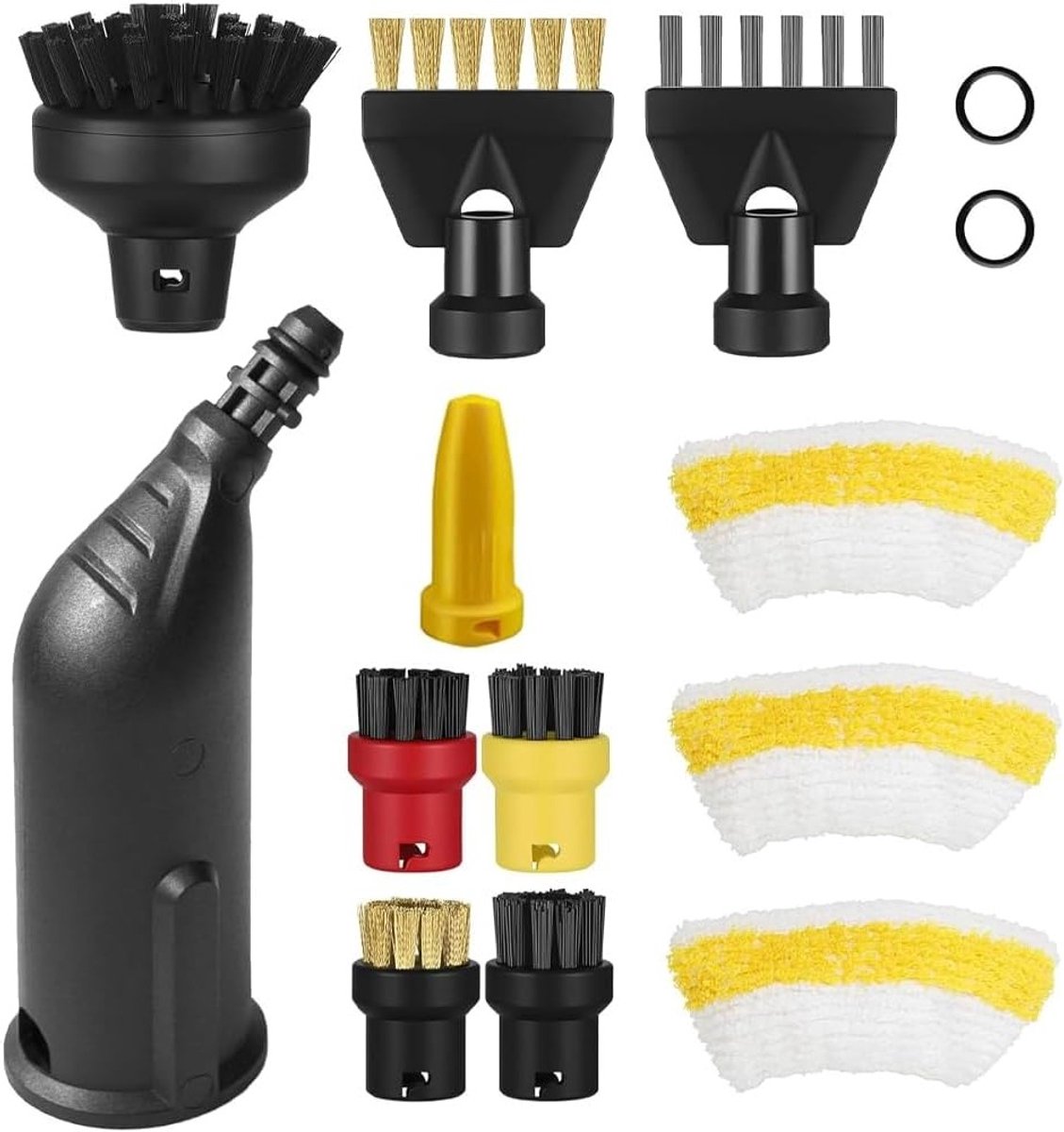 Set van 14 accessoires voor stoomreinigers, inclusief verlengnozzle, gebogen nozzle, microvezeldoek en spleetnozzle, geschikt voor verschillende modellen SC1, SC2, SC3, SC4 en SC5