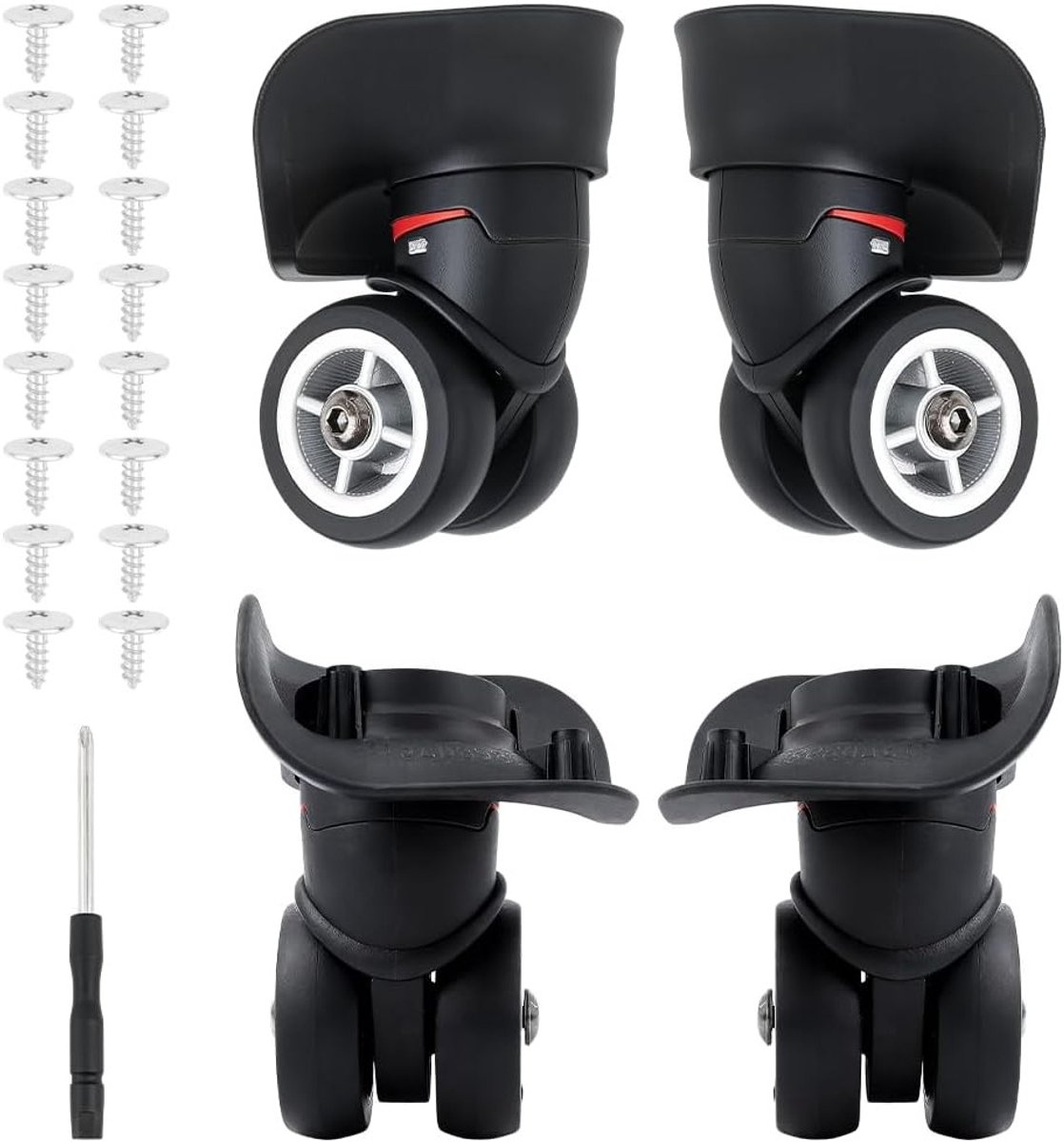 Vervangende Bagagewielen voor Koffers, Stille en Duurzame Spinner Wielen met Schroef, Ideaal voor DIY Reparatie van Trolleys en Koffers, Zwart