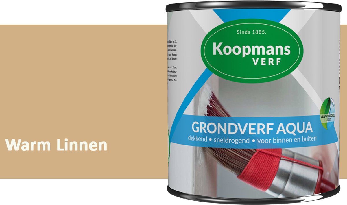 Koopmans Grondverf Aqua – Watergedragen Biobased Grondverf voor Hout & Metaal – Binnen en Buiten – Warm Linnen – 750 ml