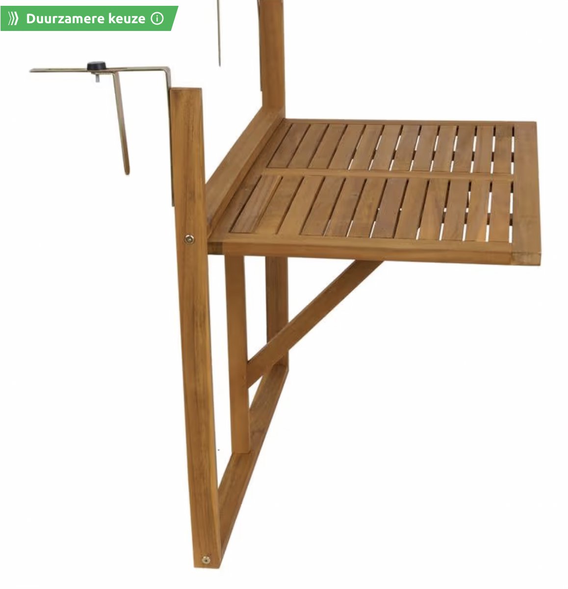 Inklapbare Houten Balkontafel – Ruimtebesparend & Verstelbaar – 45 x 78,4 x 70,5 cm – Voor Balkonrailingen 3–18 cm thumbnail 6