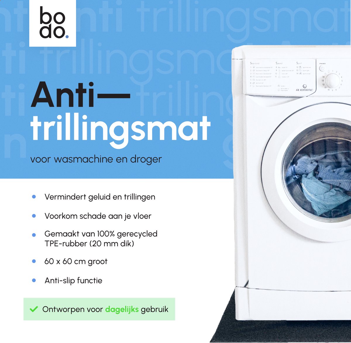 Bodo® Anti Trillingsmat Wasmachine en droger - 60x60x2cm — afbeelding 3