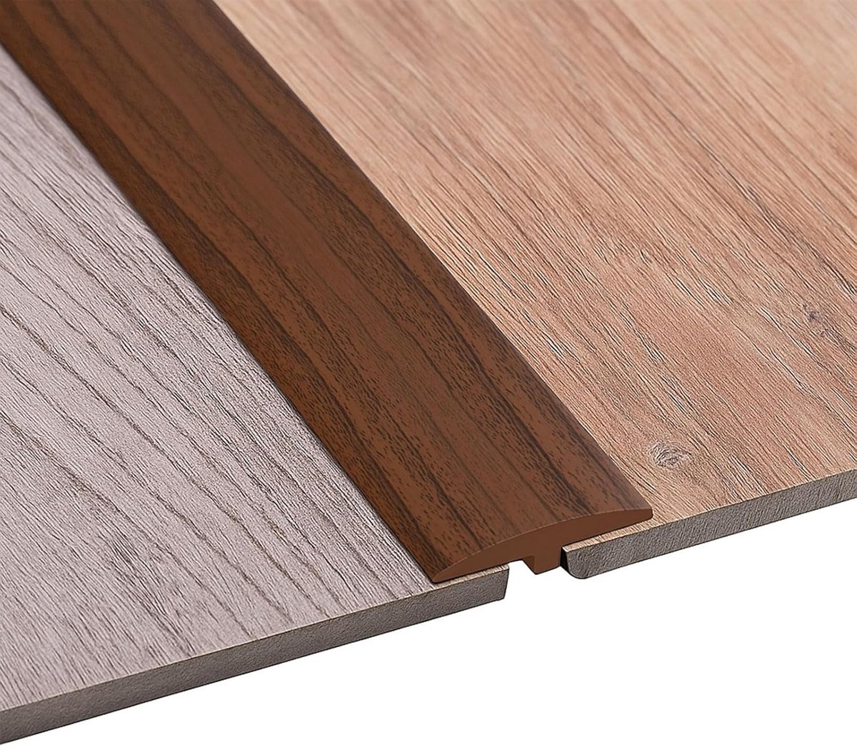 Zelfklevende PVC T-profiel Overgangslijst - Flexibel Waterbestendig Snijdbaar - Voor Alle Vloertypes - Donkerbruine Houtnerf 5 cm x 300 cm