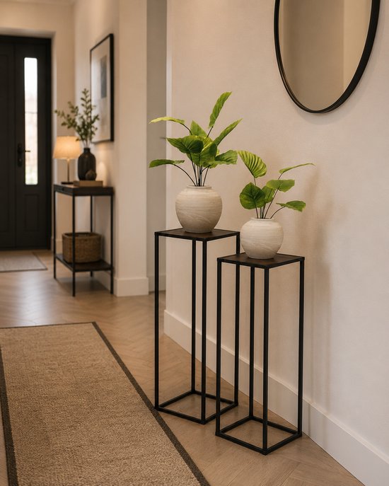 Bijzettafel set van 2 - Plantenzuilen – 60 & 70 cm – zwart