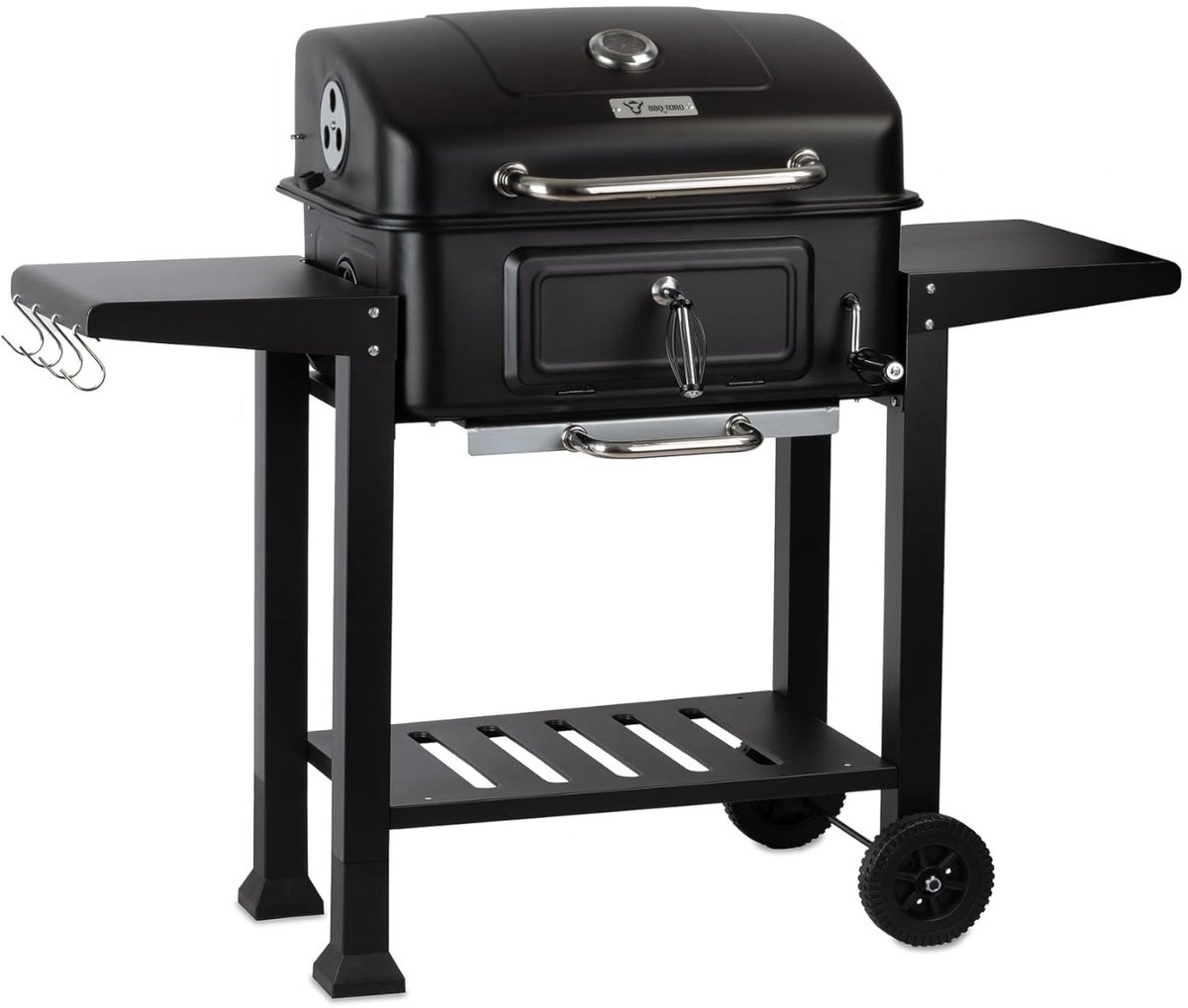 LeeuwenChoice® BBQ Pro Serie - Houtskool BBQ Wagen - Met Thermometer - Verrijdbaar met Wielen - Inclusief Zijtafels & Opbergruimte