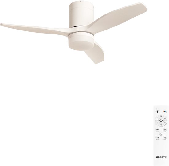 Stille plafondventilator 40W met ABS bladen, IP44, zomer/winterfunctie, LED licht 3 kleurtemperaturen, afstandsbediening