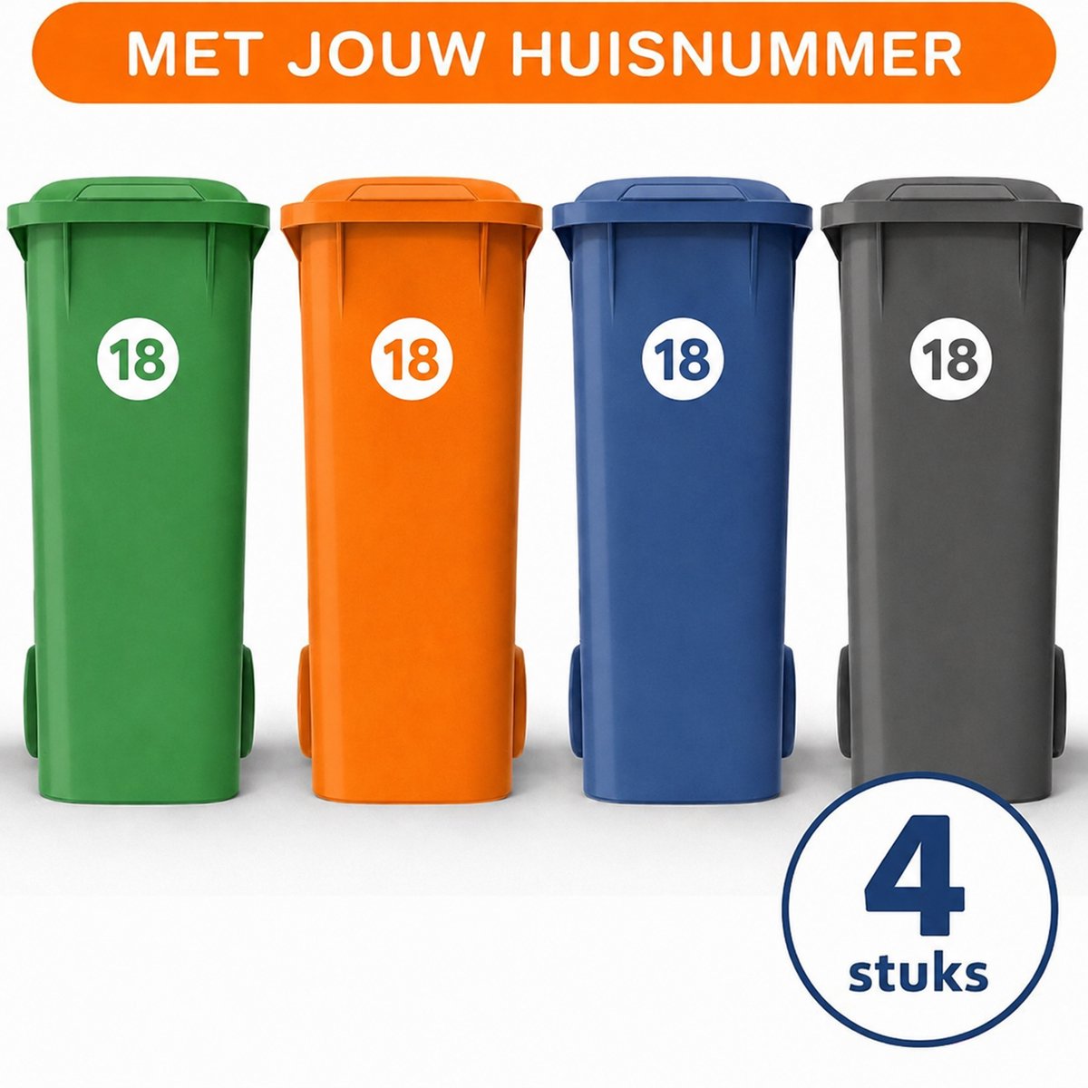 Container stickers - Rondje met cijfer Klein - Voordeelset 4 stuks - ø 14cm - Container / Kliko sticker huisnummer - afvalcontainer sticker - klikosticker