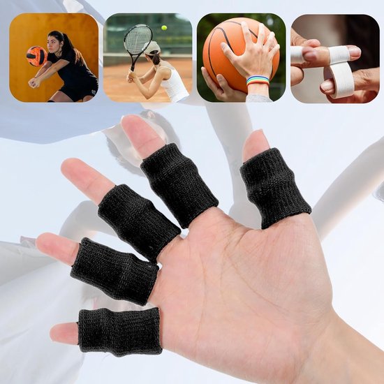 Set van 20 Vingerbeschermers, Nylon Elastische Vingerbandage voor Artritis en Sport, Pijnverlichting en Compressieondersteuning, Zwart en Duurzaam — afbeelding 3