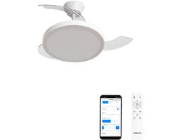 CREATE - Plafondventilator 40W stil met intrekbare bladen met licht - Ø91cm - Wit - WIFI + Afstandsbediening - WIND CLEAR STUDIO