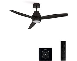 CREATE - Plafondventilator 40W silent 100% hout - Zwart - Ø112cm - Met licht - Controller voor wandmontage + afstandsbediening - WIND STYLANCE