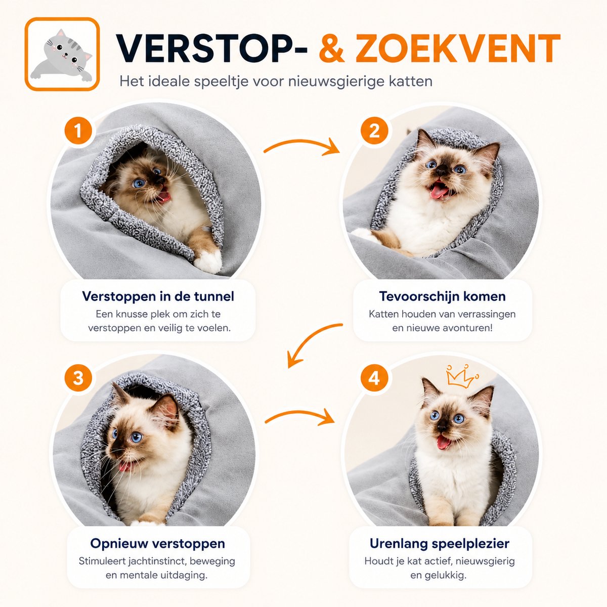 BOTC Kattentunnel - Speeltunnel Voor Dieren - Tunnel Kat - Kattenhuis - Speeltunnel kat - Lichtgrijs — afbeelding 3