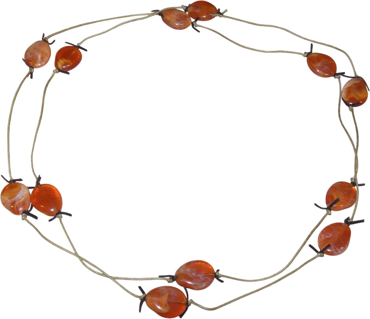 Ketting bruin met oranje steentjes