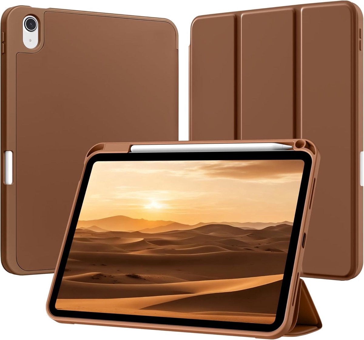 Tolvia Tablet Hoes Geschikt voor Apple iPad 11 (2025) A16/iPad 10.9 Inch (2022) - Zachte TPU Achterkant - Trifold Stand - Pencil Houder - Met Auto Wake/Sleep - Bruin