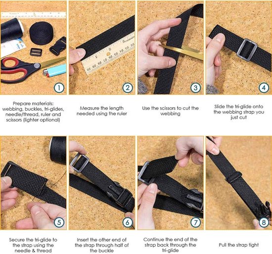 Singelband Gesp Kit - Webbing Clips Set - Tassen Riemen Maken - UV Waterbestendig - 50 Yards - Zwart — afbeelding 3