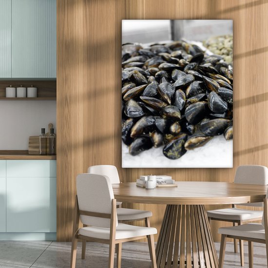 Canvas schilderij 90x120 cm - Wanddecoratie Mosselen als zeevruchten - Muurdecoratie woonkamer - Slaapkamer decoratie - Kamer accessoires - Schilderijen op canvas