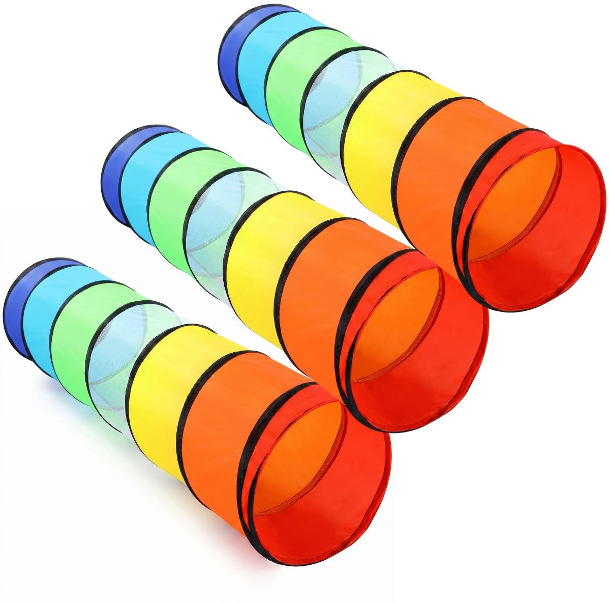 Jojoy - 3 Stuks - Kruiptunnel Kinderen - Speeltunnel 180 cm - Regenboog - Opvouwbaar - Kinderspeelgoed voor Binnen en Buiten - Inclusief Draagtas - TUNSY