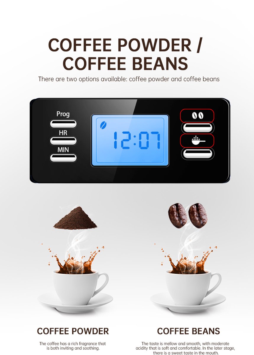Volautomatische 2-in-1 Koffiemachine Espresso-Koffiemachine - Filterkoffie - Elektrische Koffiemolen - LED-display - Automatische Warmhoudfunctie — afbeelding 3