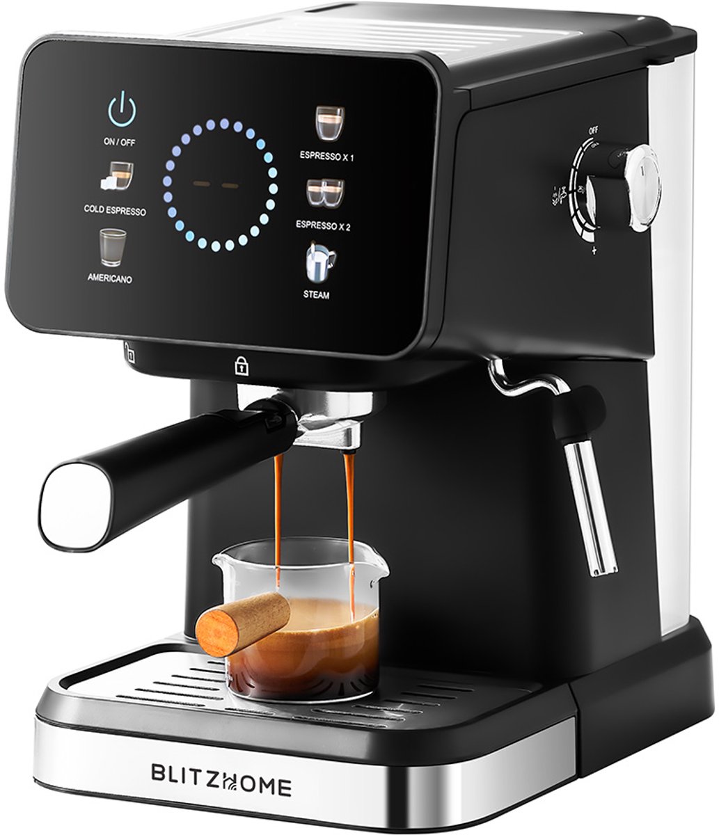 BlitzHome CM3171 espressomachine 20 bar, 1,5L waterreservoir, PID temperatuurregeling, touchscreen, heet & koud brouwen, stoompijp, EU-stekker