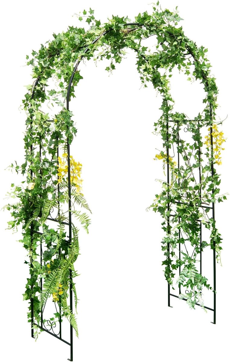 COSTWAY Rozenboog van metaal, tuinboog voor klimplanten, rozenrooster met 4 grondpalen, poortboog, klimhulp, rankboog voor achtertuin, bruiloft, feest, 120 x 56 x 220 cm, zwart