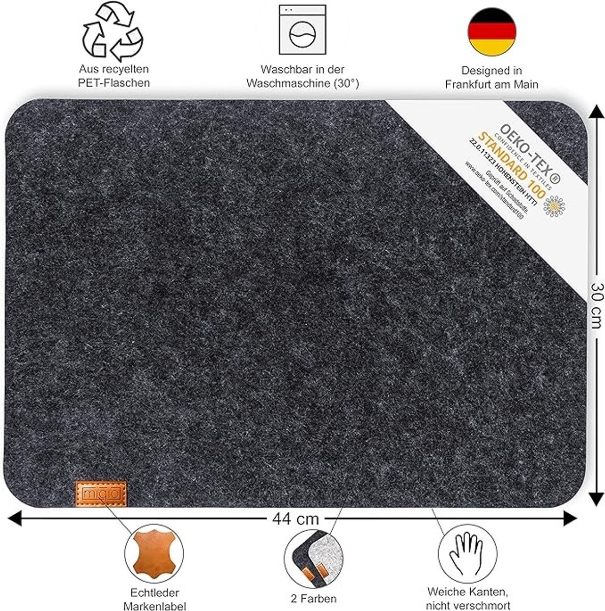 Set van 4 Vilten Placemats met Leren Label - 44x30 cm - Donkergrijs — cadeau in Wonen & Interieur - foto 2
