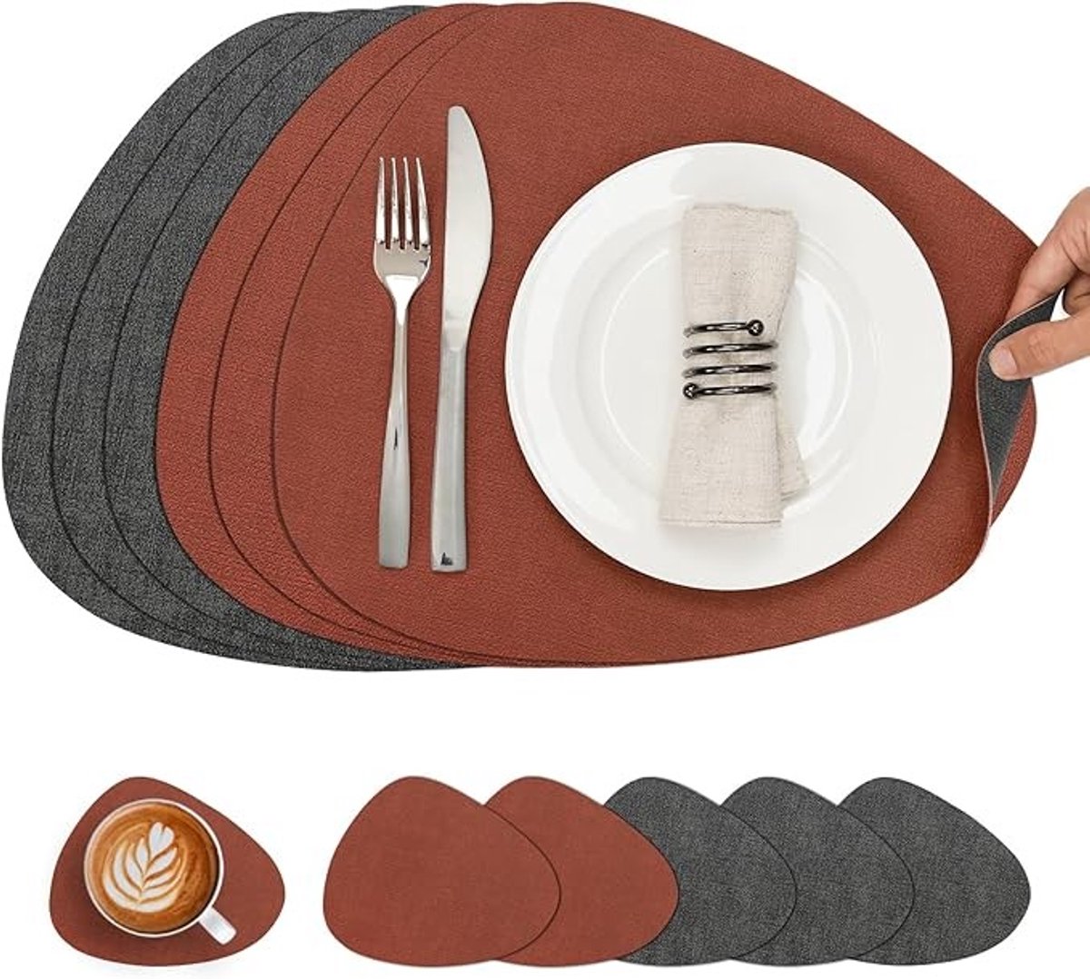 Set van 6 Driehoekige Placemats en Onderzetters - Waterdicht en Hittebestendig